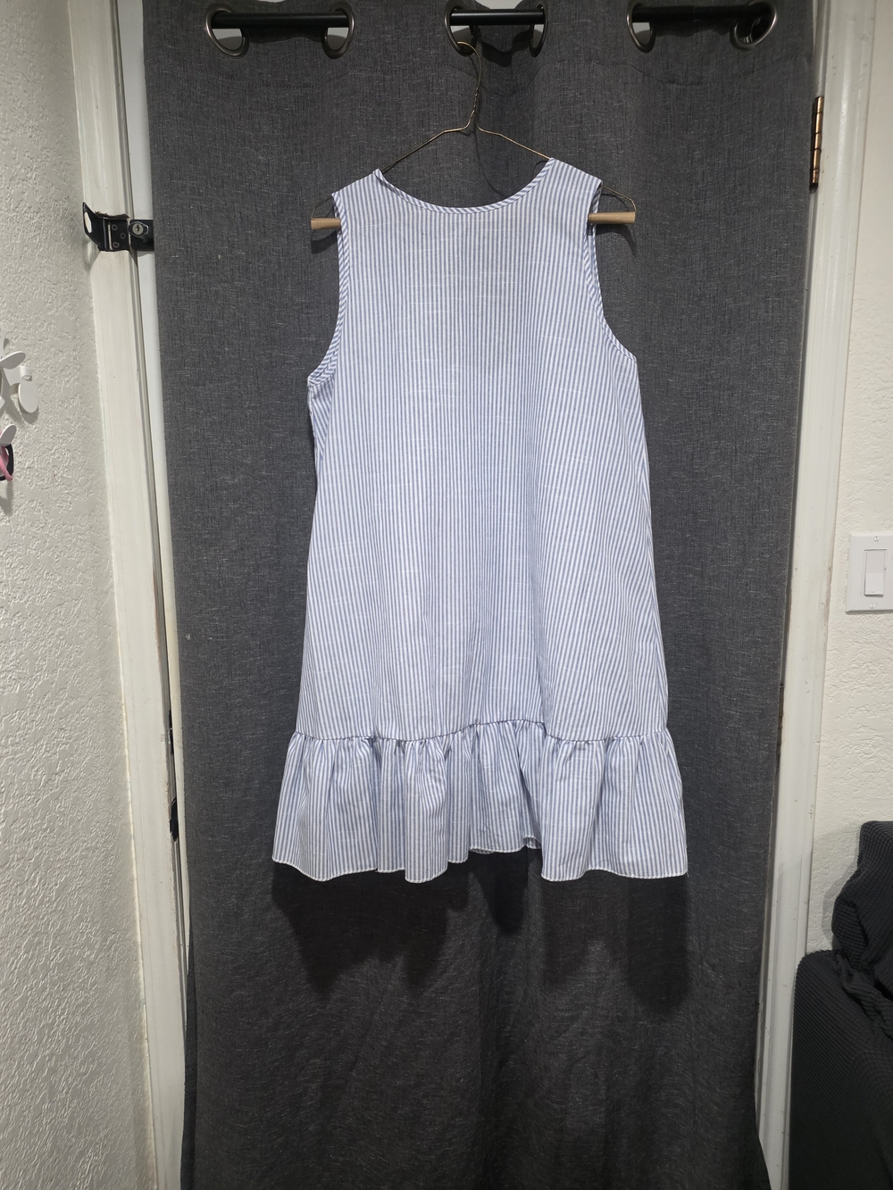 SHEIN Blue & White Striped Ruffle Hem Girls Dress